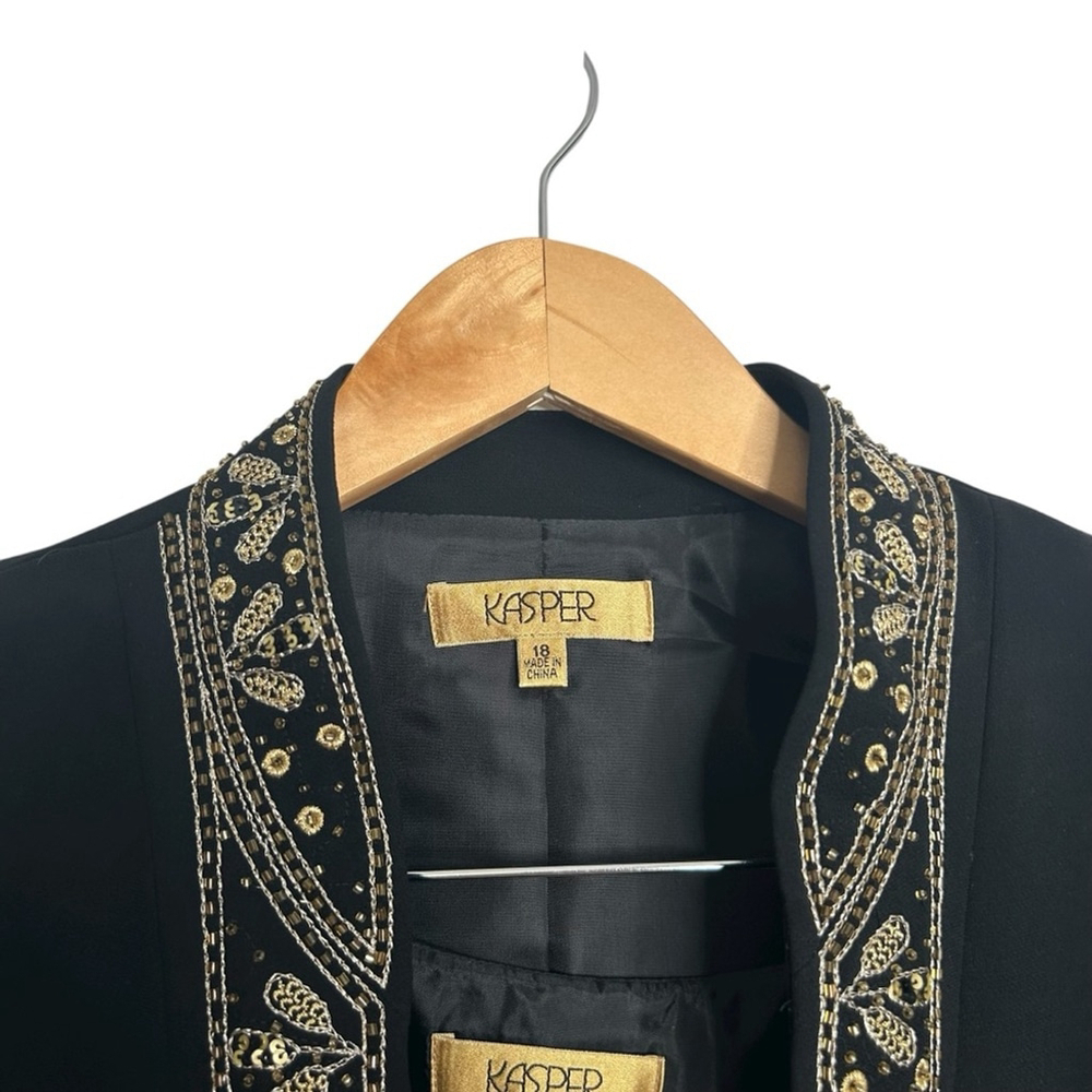Kasper 3 Piece Long Black Skirt Gold Embroidered Dress Suit Ensemble Vintage 18 - Picture 5 of 15